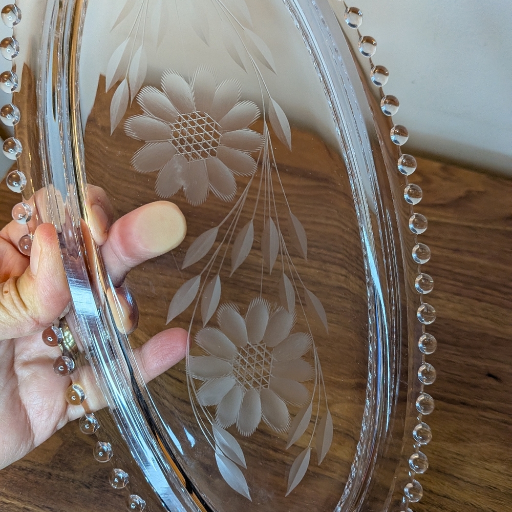 Clear oval celery dish open handles Corn Flower Candlewick depression glass